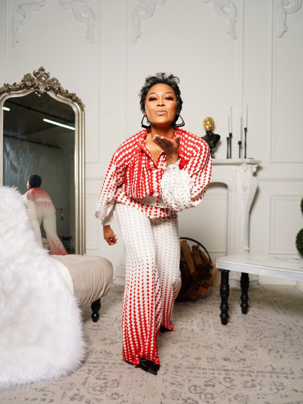 Women's Red and White Gradient Wide-Leg Jumpsuit